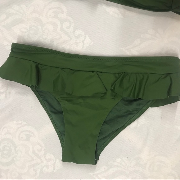 Green Bikini Two-Piece Ruffled One Shoulder Large - Picture 5 of 10